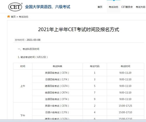 2021年上半年四六级考试的具体时间安排 1