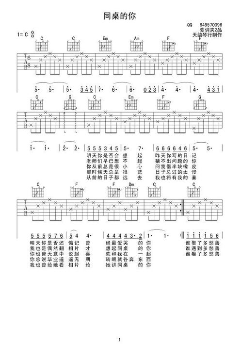 C调《同桌的你》吉他谱详细教程 3
