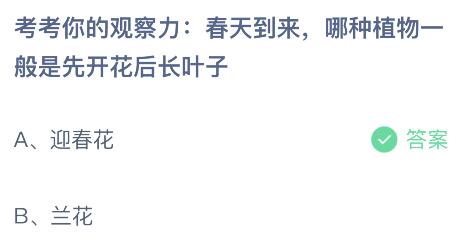 春天到来时，哪种植物通常先开花后长叶子？ 1