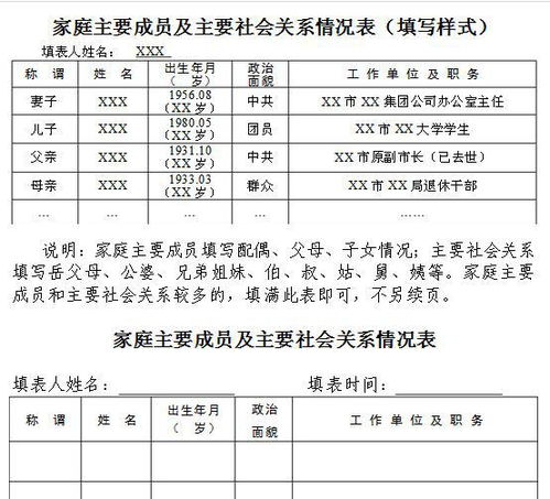 如何正确填写表格中的社会关系信息？ 2