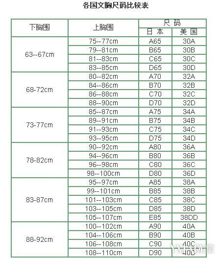 完美贴合，详解胸围尺码对照表 1